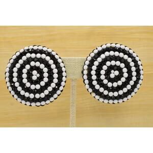 Richard Kerr Vintage Clip On Earrings Black White Rhinestone Crystal Signed BinZ